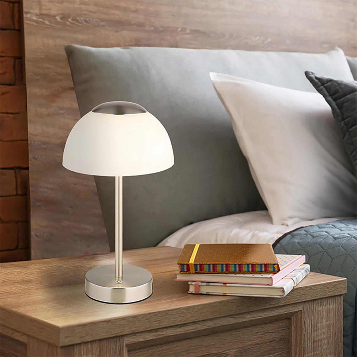 LED TISCHLEUCHTE SARIMA Silber Glas opal - Silberfarben, Glas (15/15/28cm) - Globo Lighting