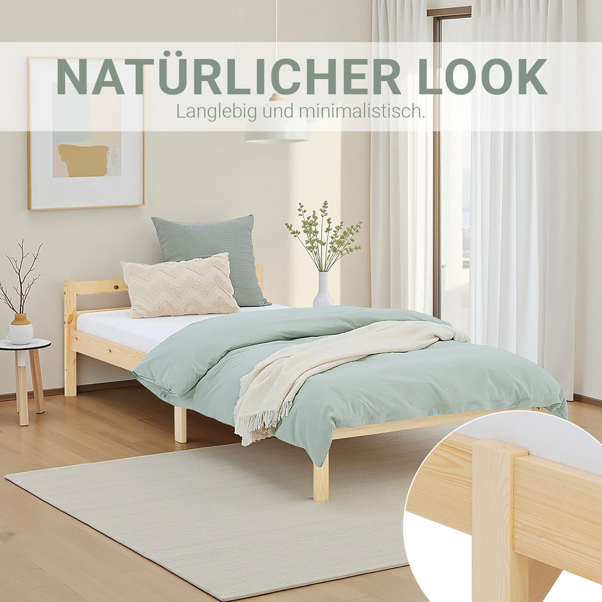 HOLZBETT Natur 90/200 cm mit Lattenrost - Braun, Holz (90/200cm) - Homestyle4u