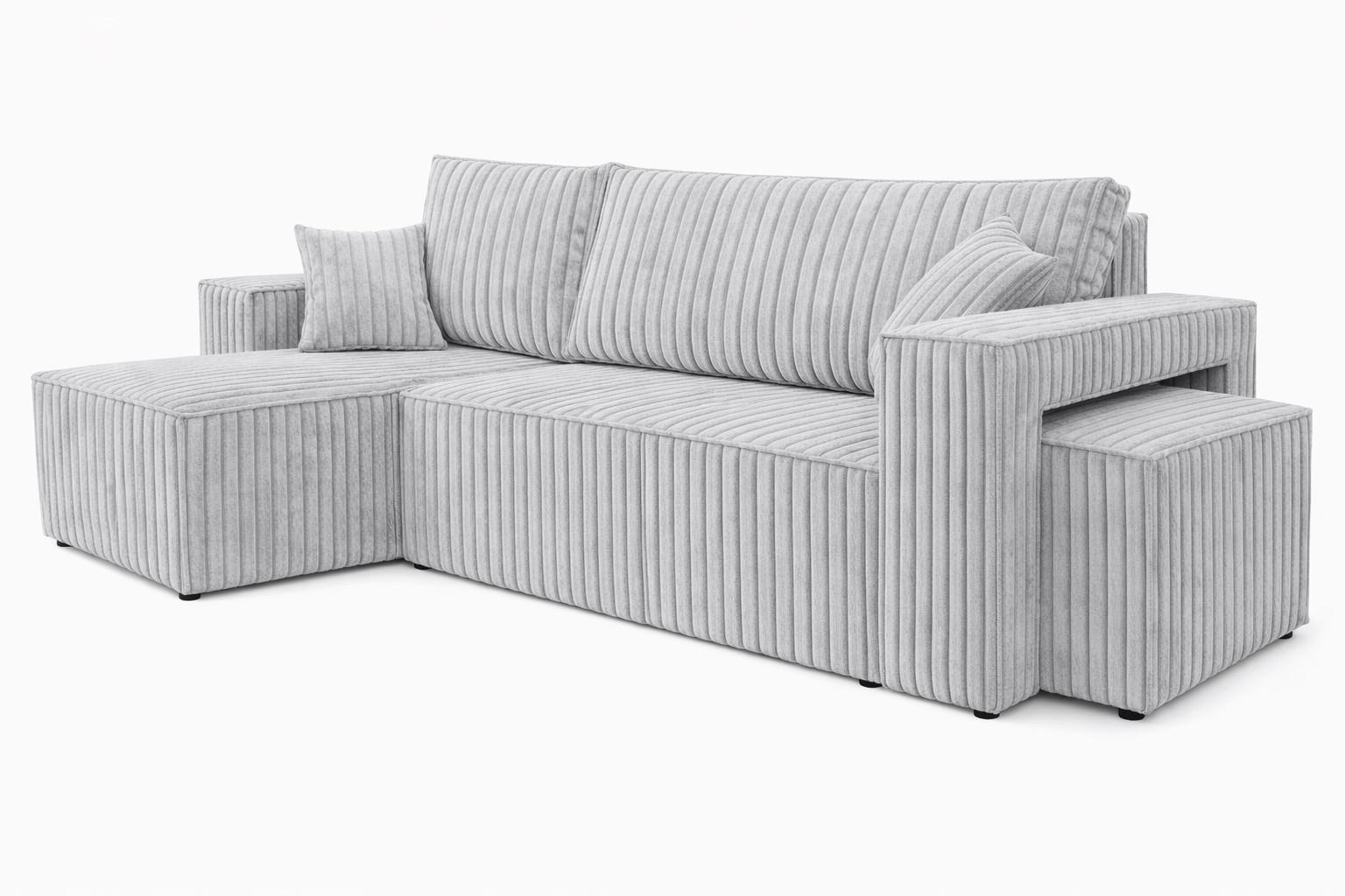 ECKSOFA Mit Schlaffunktion Und Pouf, Cordstoff Tilia, Grau, Links, Best L Mit Pouf - Grau, Holz (244/145cm) - Kaiser Möbel