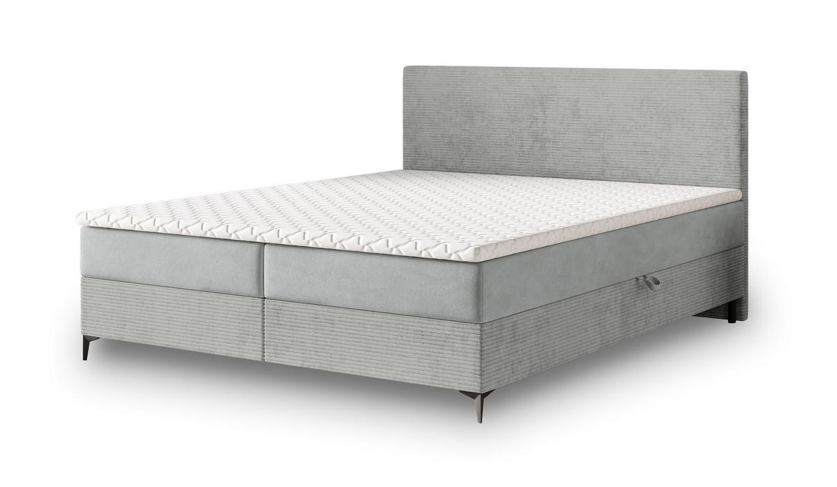 BOXBETT TORREL 140x200 cm mit Matratze und Topper - Hellgrau - Hellgrau, Holz (140/200cm) - MASSENO