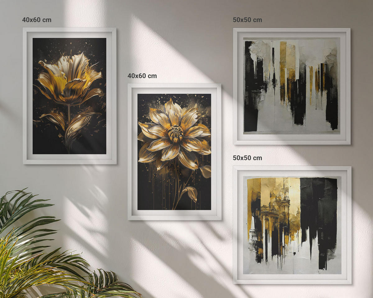 BILDER SET 4er Set - 50x50 cm & 40x60 cm Weißer Rahmen - Stilvolle moderne Blumen - Weiß, Kunststoff (50/50cm) - TULUP