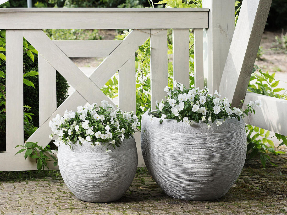 BLUMENTOPF weiß rund 38/38/30 cm Zakros - Weiß, Naturmaterialen (30cm) - Beliani