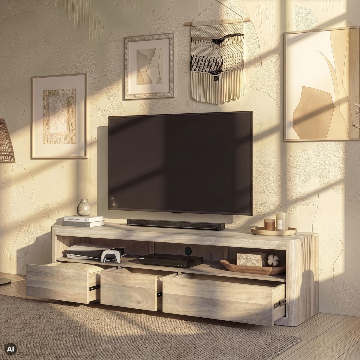 TV-BOARD Mango 190x50x60 weiß lackiert TORONTO #347 - Weiß, Holz (190/60/50cm) - Massivmoebel24