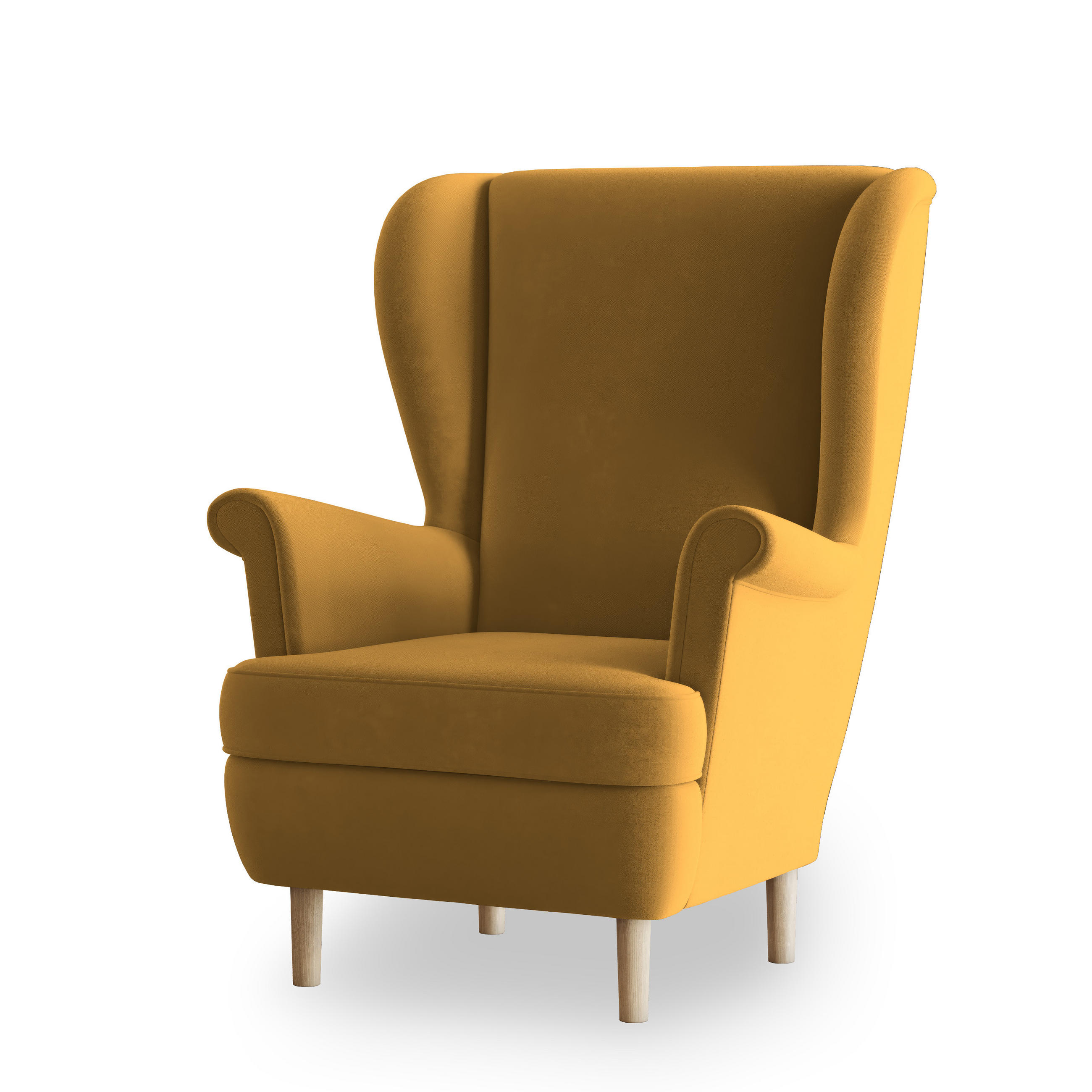 SESSEL LENTIO Ohrensessel Polstersessel, Gelb - Gelb, Holz/Holzwerkstoff (75/103/75cm) - MASSENO