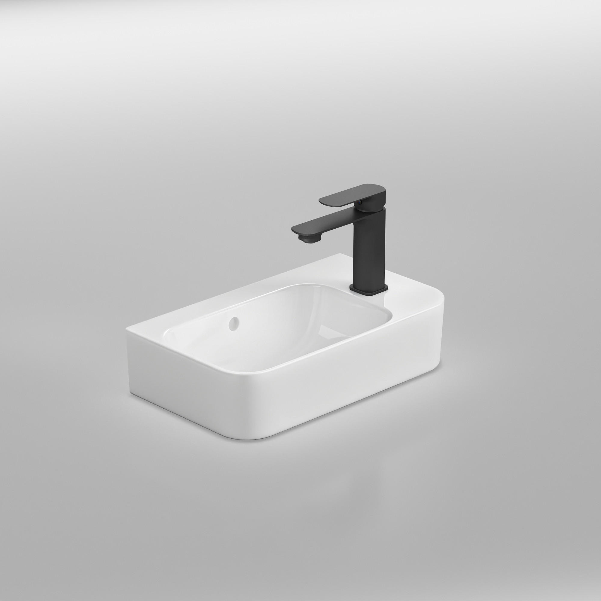 WASCHBECKEN Rechteckig Mit Hahnloch links Weiß 45 / 26,5 / 15,6 cm - Weiß, Keramik (26.5/15.6/45cm) - EMKE