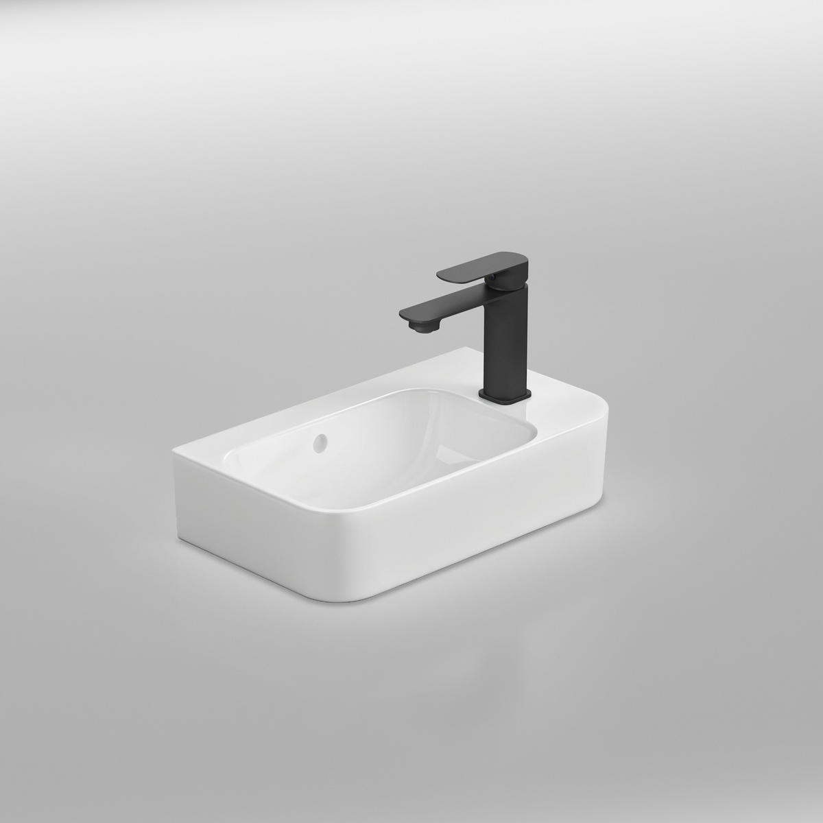 WASCHBECKEN Rechteckig Mit Hahnloch links Weiß 45 / 26,5 / 15,6 cm - Weiß, Keramik (26.5/15.6/45cm) - EMKE