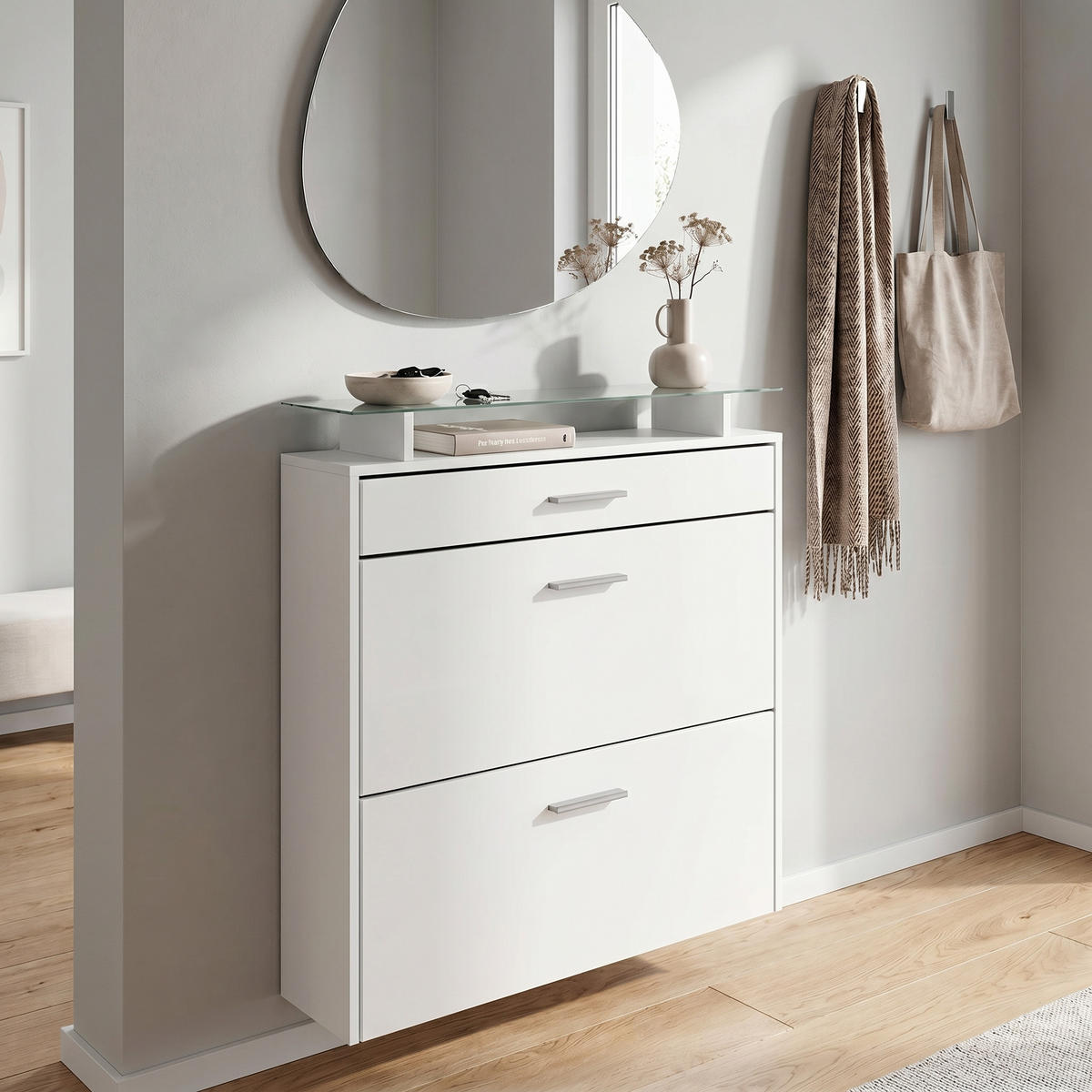 SCHUHSCHRANK Malea Front in Weiß matt - Weiß, Holzwerkstoff (89/96/23cm) - Vladon