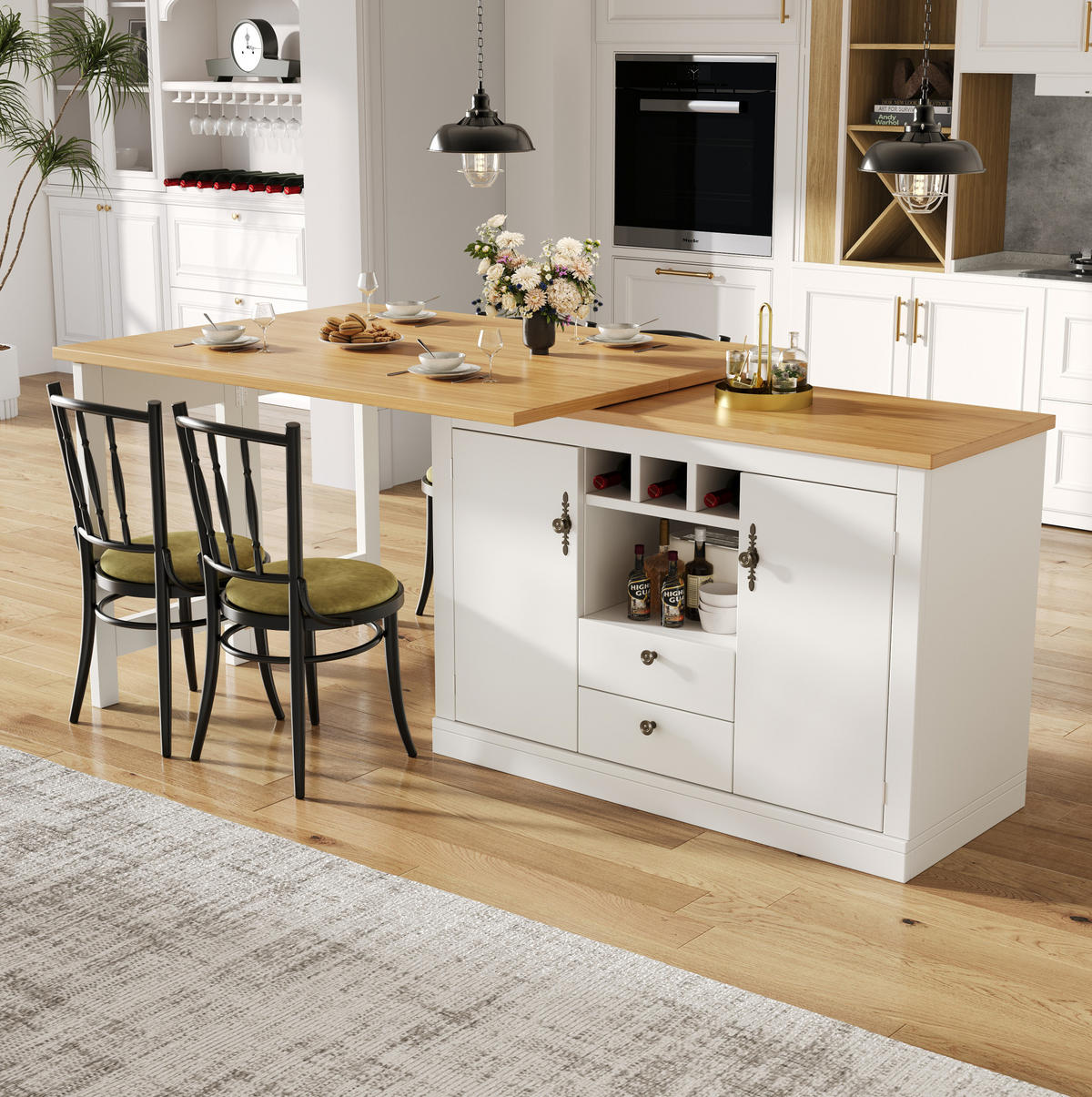 BARTISCH ausziehbar 120-180 cm MDF Natur/Weiß mit Stauraum - Weiß, Holzwerkstoff (40/76/180cm) - Meubliv