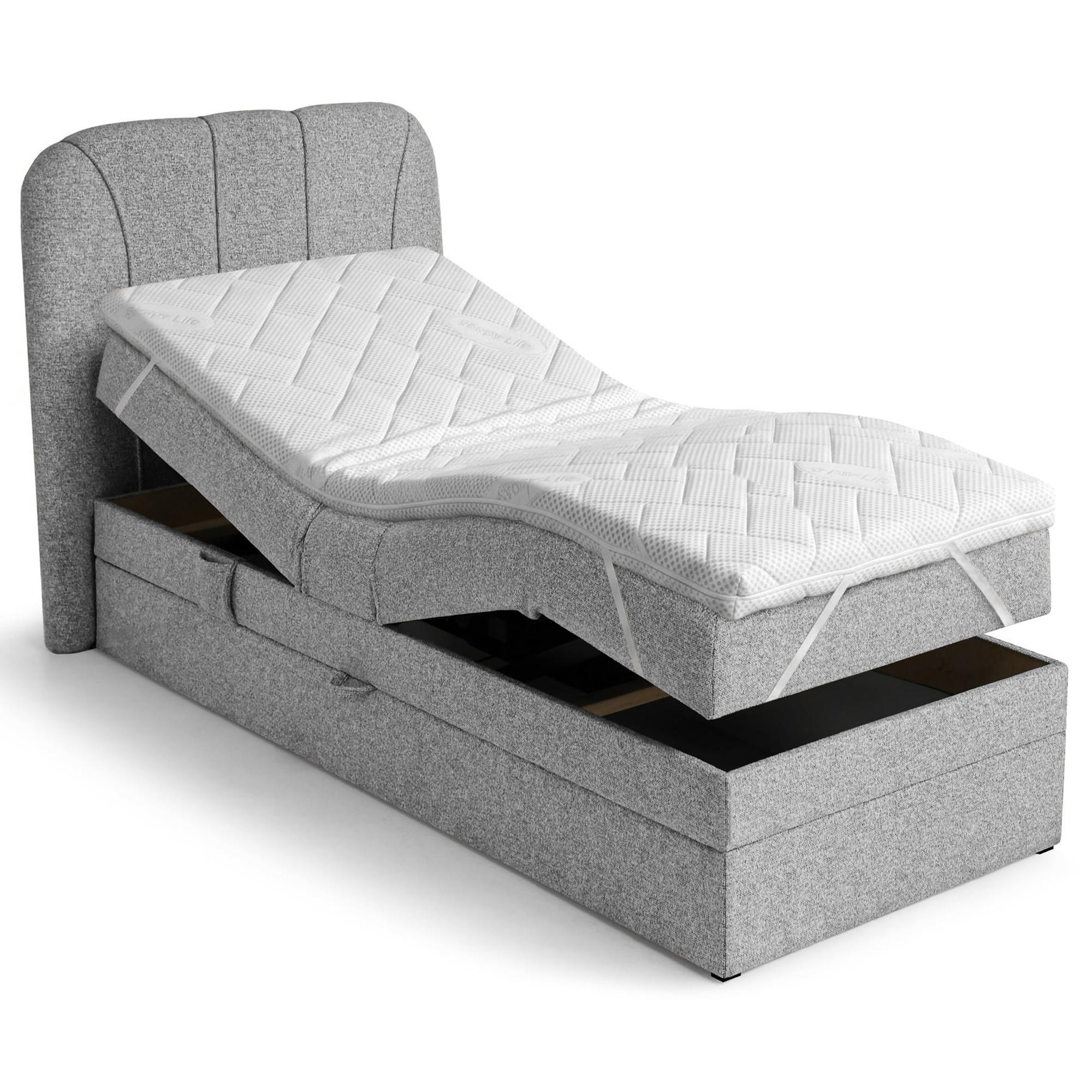 BOXSPRINGOVÁ POSTEL Romeo, jednolůžko s elektrickým polohováním matrace, 90x200 cm, šedá - šedá, textil (90/200cm) - Beautysofa