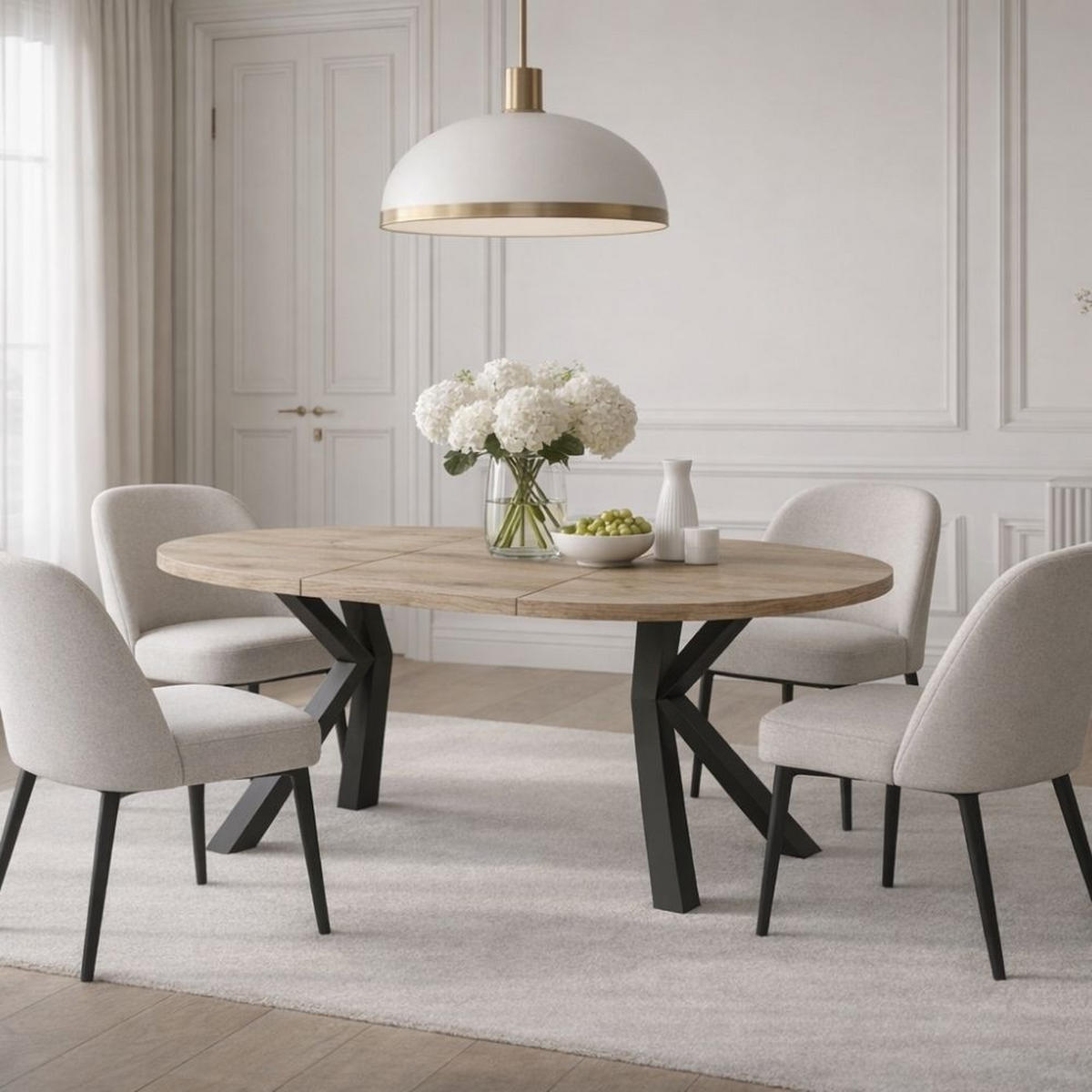 ESSTISCH RAL mit Holzbeinen, Durchmesser: 90 / 140 cm Schwarz / Buche Natur - Buchefarben/Schwarz, Holz (90/140/77cm) - Dekori_Interiors