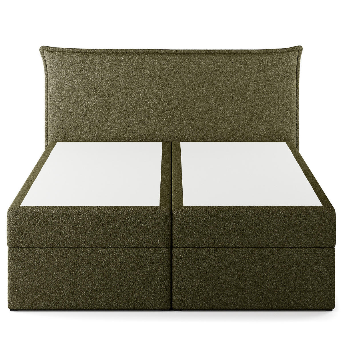 BOXBETT mit Stauraum - Bouclé - Olivgrün, Holzwerkstoff/Textil (180/200cm) - home24