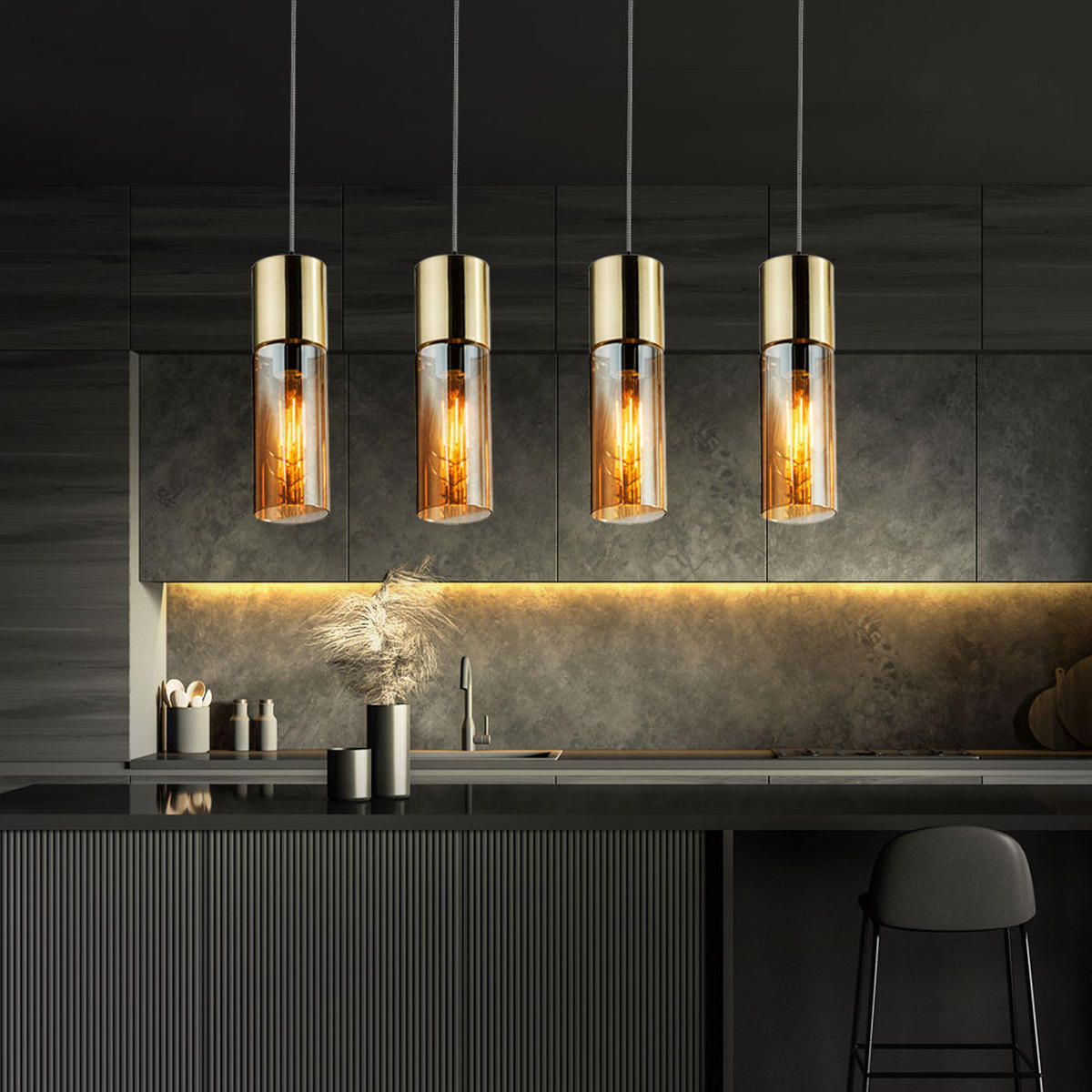 HÄNGELEUCHTE Messing Glas Amber - Messingfarben, Glas (80/9/156cm) - Globo Lighting