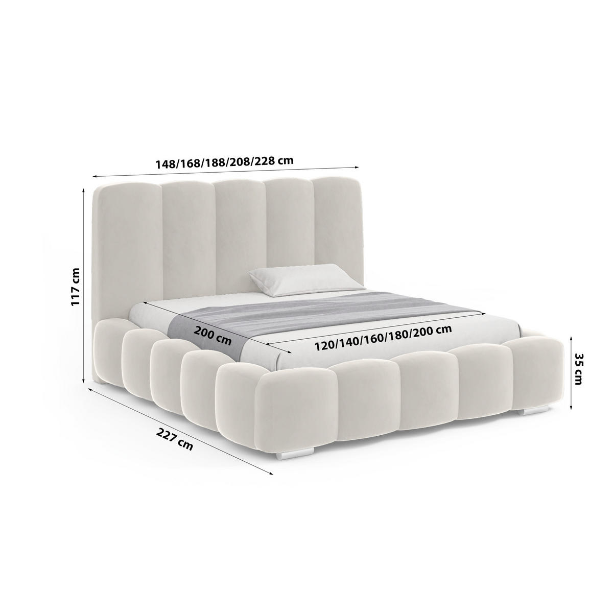 DOPPELBETT mit bettkasten Leytron 180x200 cm, Beige - Beige, Textil (180/200cm) - Fedve