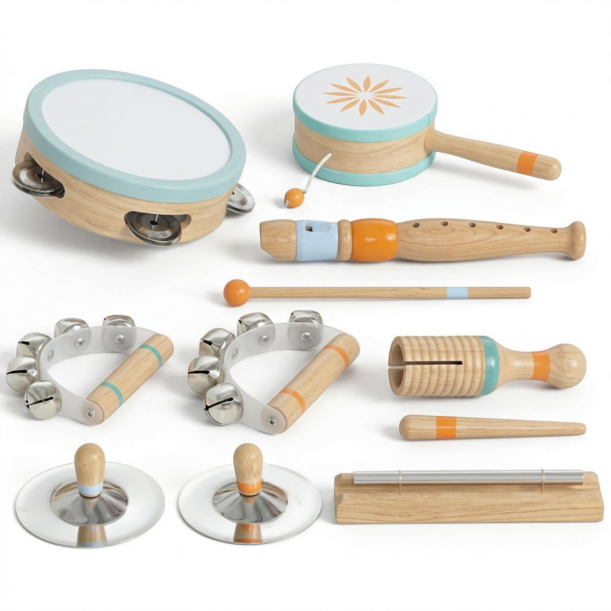 MUSIKINSTRUMENTE DE-18655 10-teilig, Holz-Tamburin & Maracas Natur - Multicolor, Holzwerkstoff (15/4.8/15cm) - ComfortXL
