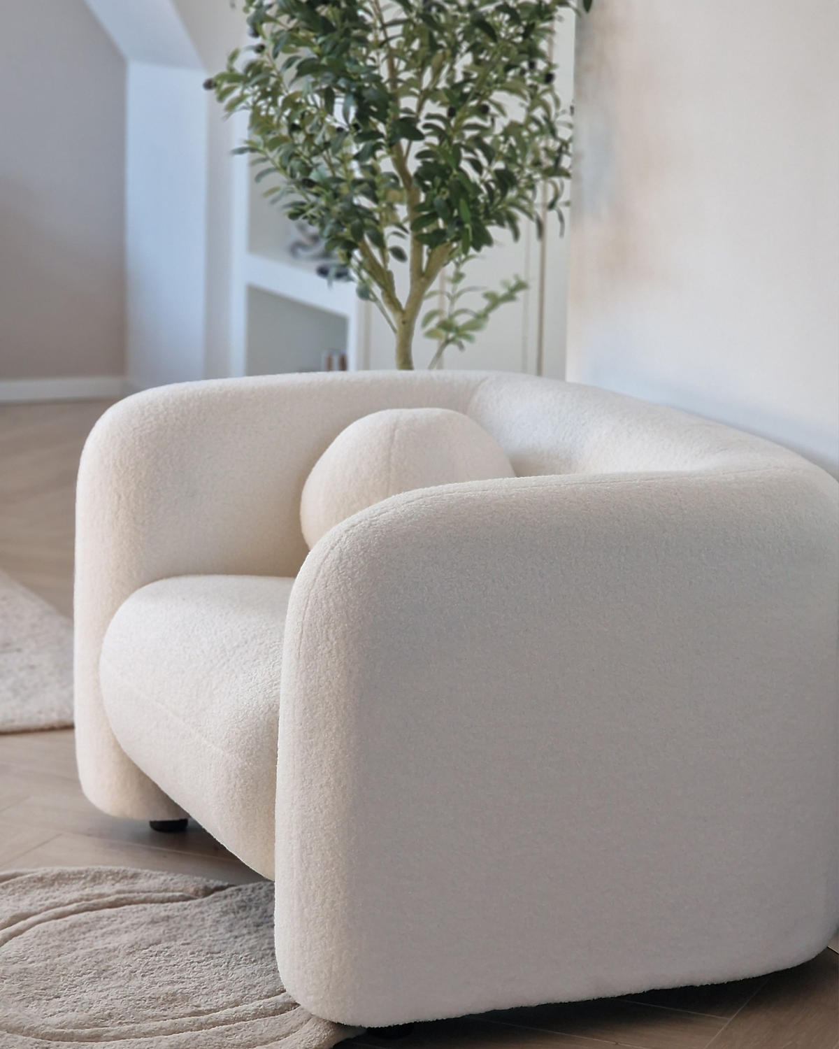 SESSEL Bouclé Weiß Leiren - Weiß, Textil (111/73/83cm) - Beliani