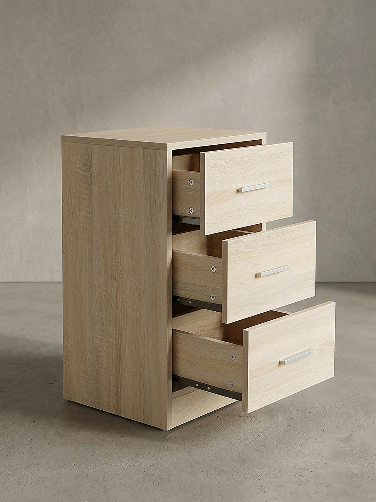 NACHTTISCH Holz 3 Schubladen Melaminbeschichtet Modern, Beige 38x35x68 cm - Beige, Holz/Kunststoff (38/68/35cm) - KADIMA DESIGN
