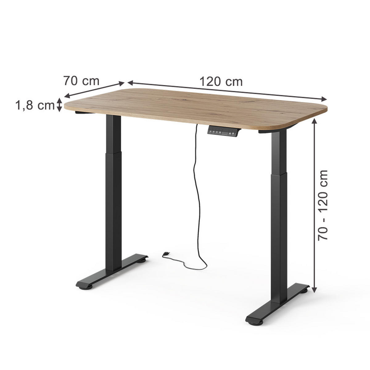 PSACÍ STŮL Elevate Černá/Řemeslná - černá, kompozitní dřevo (70/120/120cm) - Vicco