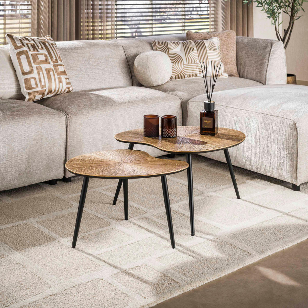 COUCHTISCH-SET DARIO RAGGIO Nierenförmige Satztische in Antikgold - Goldfarben, Holz (56/71/40cm) - alesvelt
