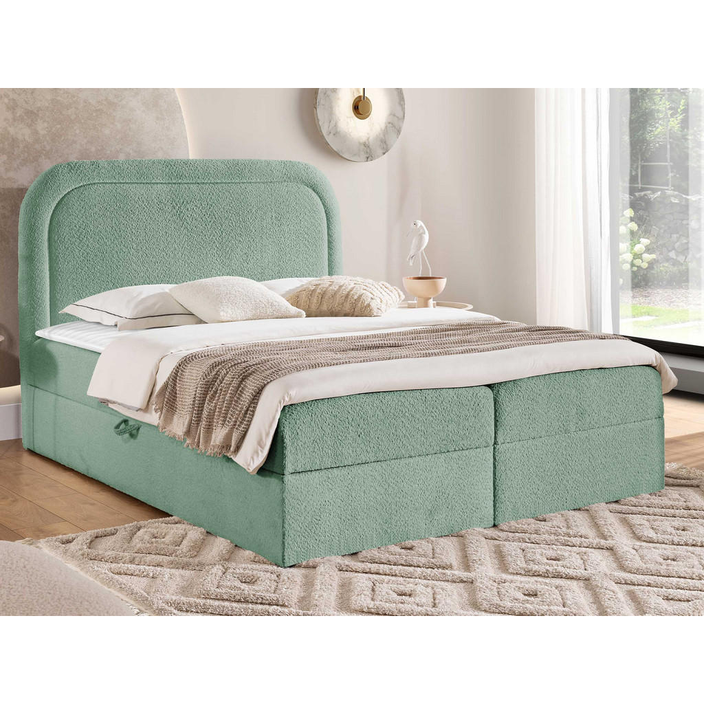 Thumbnail - Mirjan24 Boxbett, Mintgrün, Textil, H3, Höhe ca. 19 cm, Rechteckig, 200x200 cm, Schlafzimmer, Betten, Boxspringbetten