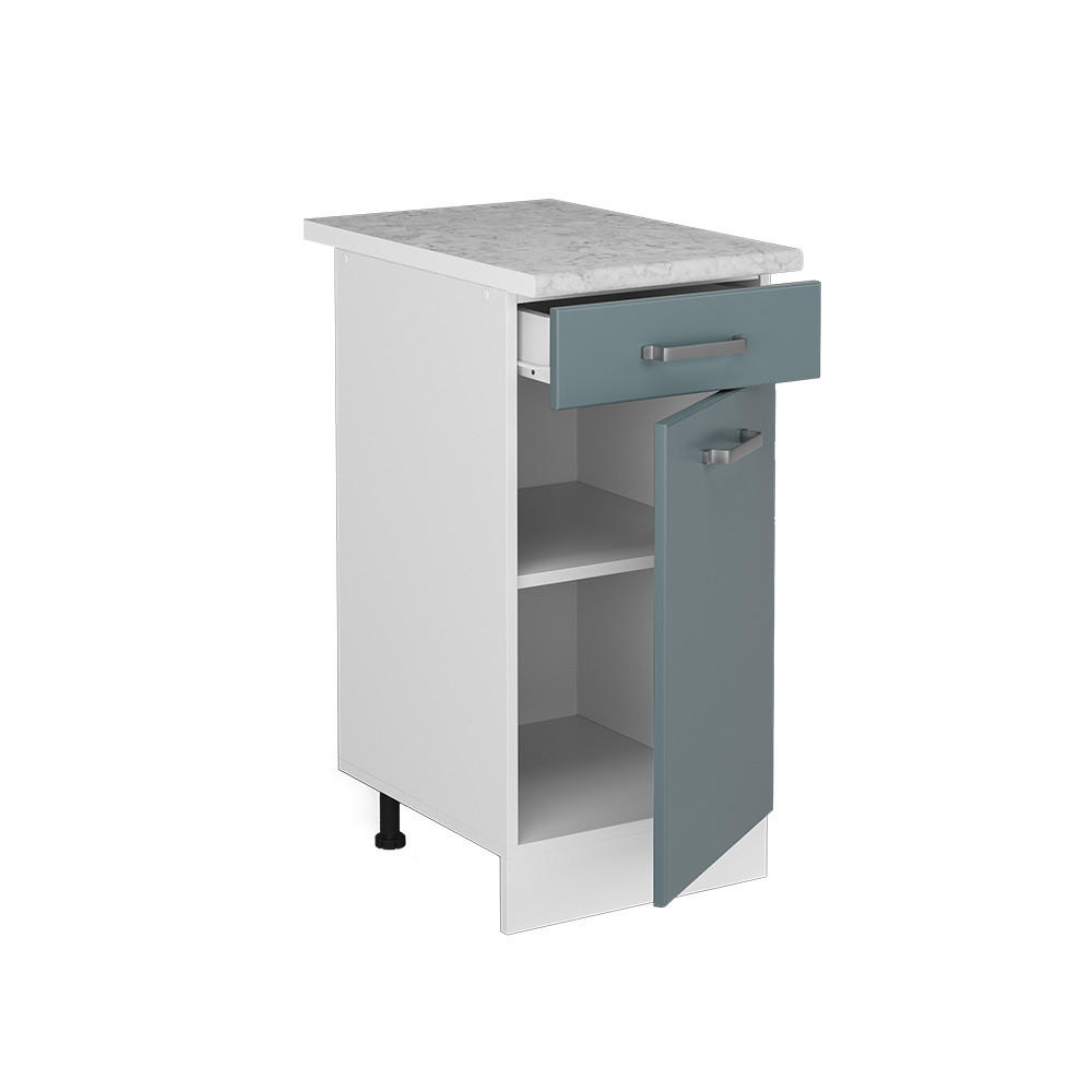 KÜCHENUNTERSCHRANK R-Line Blau-Grau 40 cm, AP Marmor - Blaugrau/Weiß, Holzwerkstoff (40/81.6/60cm) - Vicco