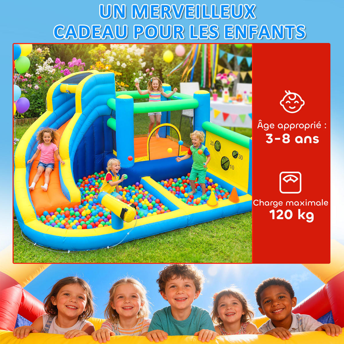 HÜPFBURG DE-18571 8-in-1 mit Gebläse, Wasserspielzeug & Trampolin - Multicolor, Kunststoff (350/320/190cm) - ComfortXL