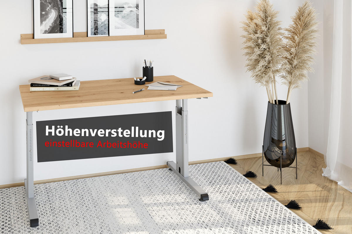 SCHREIBTISCH Serie-O (Mini) 67,2/120/74 cm in Wildeiche/Weiß - Wildeiche/Weiß, Holzwerkstoff (67.2/120/74cm) - bümö