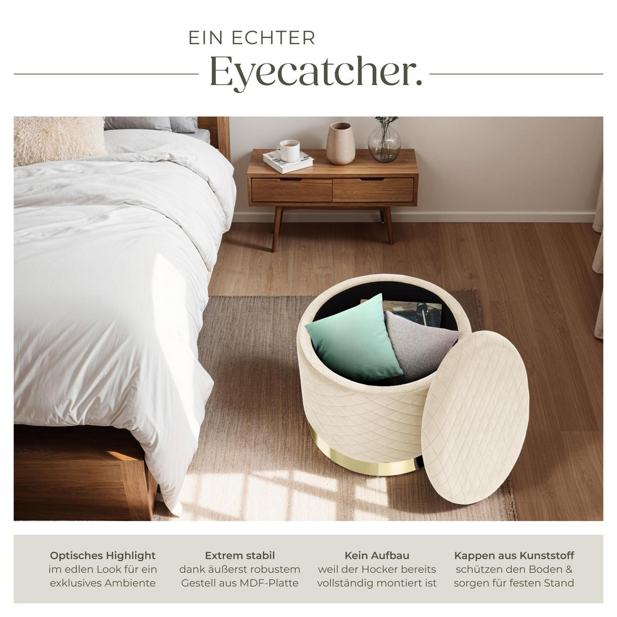 SITZHOCKER mit Stauraum Coco,51 x 44,5 cm,creme - Creme, Holz (51/44.5/51cm) - tectake