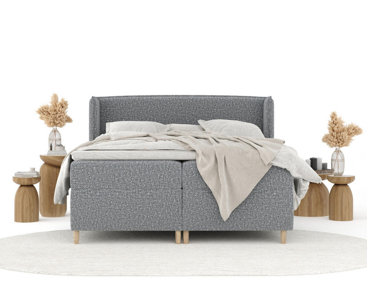 BOXSPRINGBETT Segni Grau 140/200 cm mit Matratze und Topper - Naturfarben/Grau, Holz/Holzwerkstoff (140/200cm) - Maison de Reve