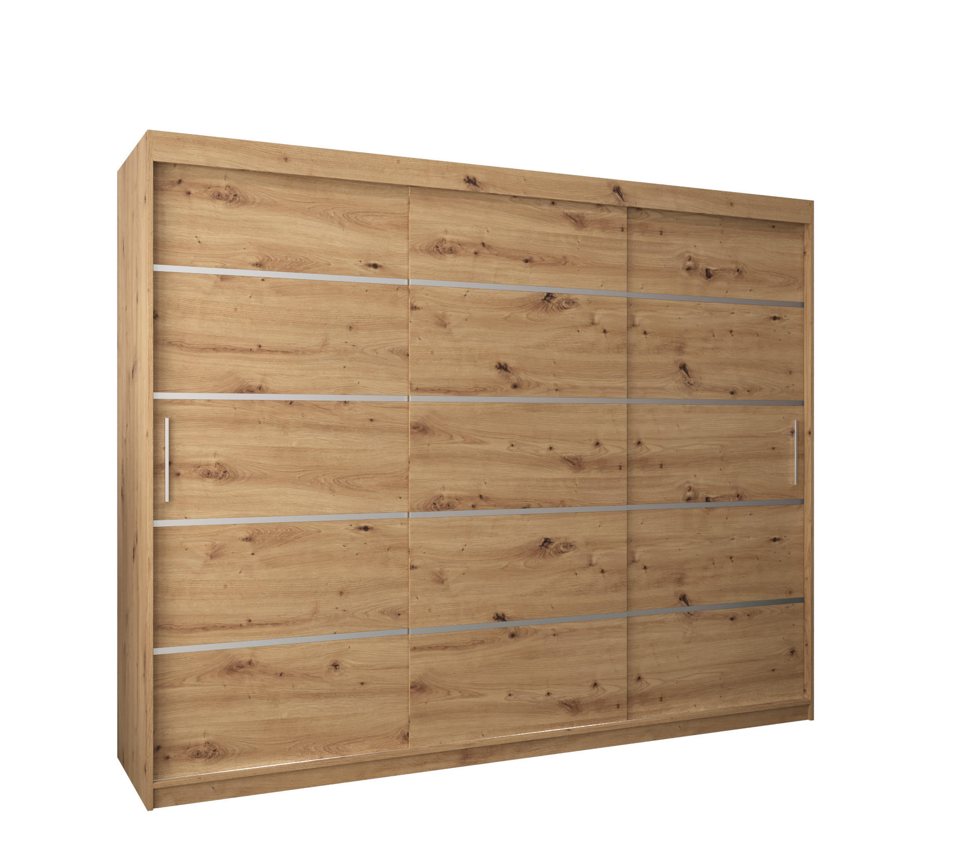 Möbel Kryspol Schwebetürenschrank Eiche Artisan, Silber 250x200x62 cm