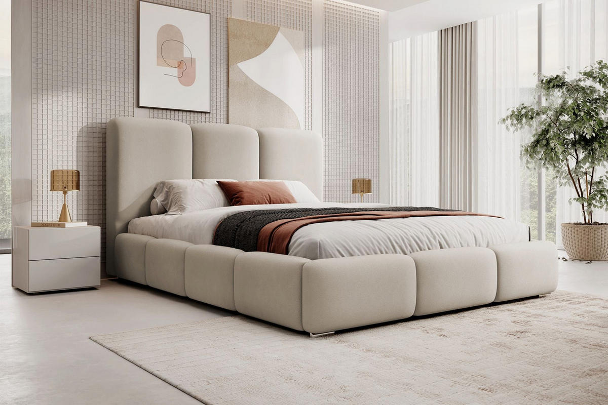 POLSTERBETT Bauro Greige mit Samtbezug 140x200 cm - Taupe/Silberfarben, Textil (140/200cm) - Selsey