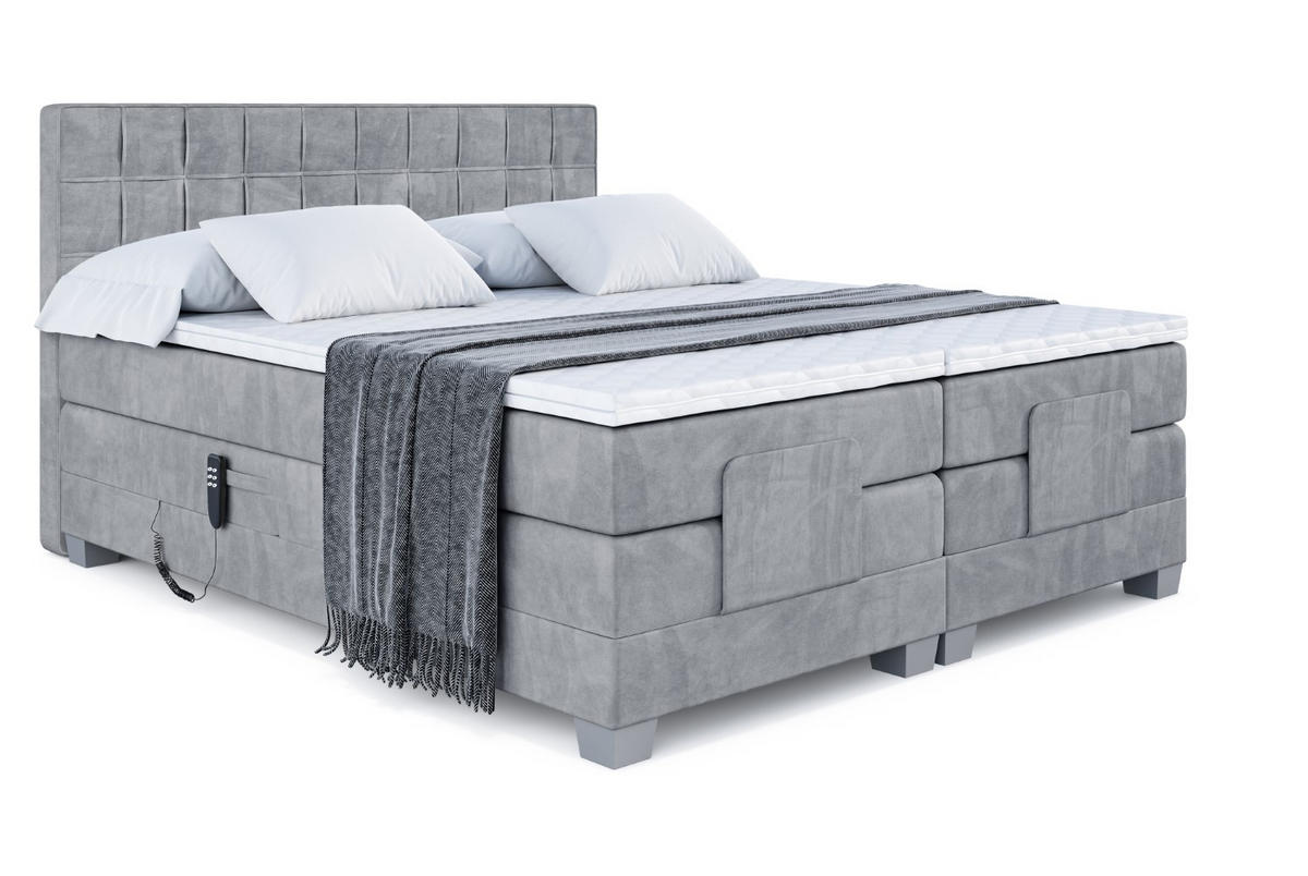 BOXSPRINGBETT elektrisch verstellbar mit 2 Matratzen H4/Taschenfederung OSTO EL 180 x 200 Hellgrau - Hellgrau, Holzwerkstoff (187/200cm) - ALTDECOR