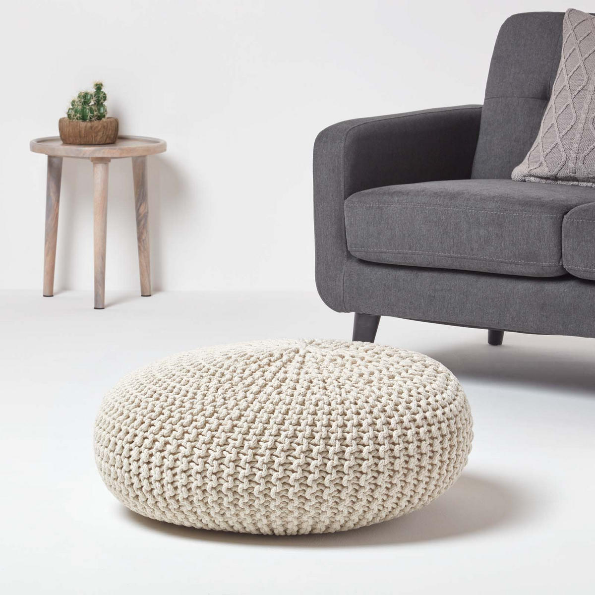 STRICK-POUF natur, Bodenkissen rund 70/70/23 cm - Naturfarben, Textil (70/23/70cm) - Homescapes