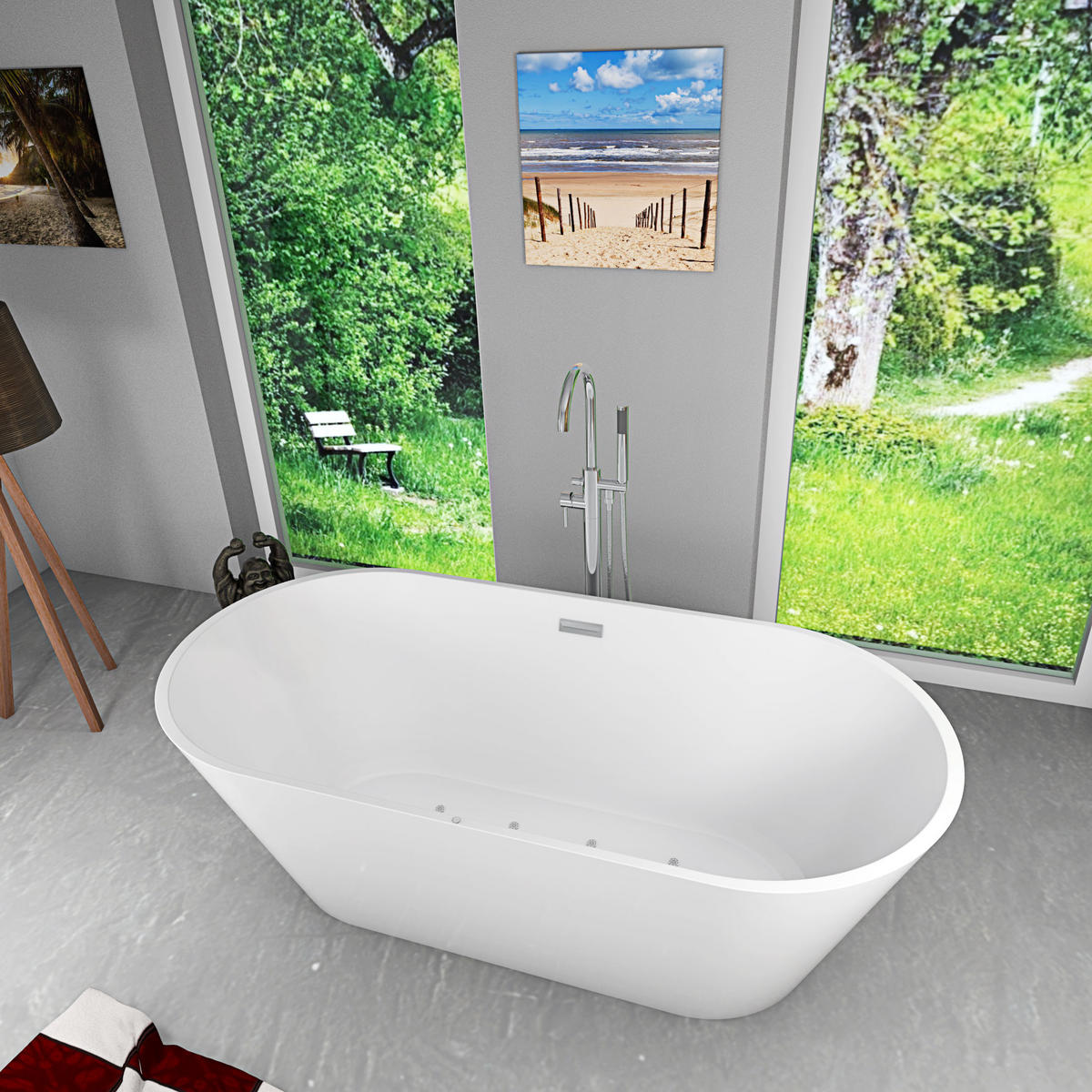 FREISTEHENDE Badewanne Wanne F11 170x80cm Luftmassage Armatur AF02 - Weiß, Glas/Kunststoff (80/58/170cm) - AcquaVapore by Sandra Jentho