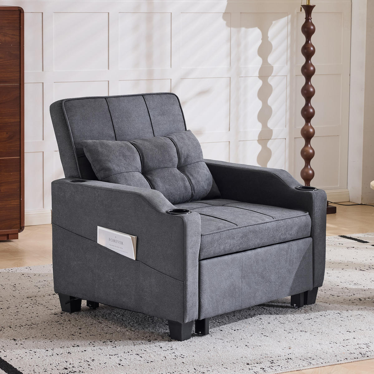 RELAXSESSEL 87/74/84 cm Dunkelgrau mit Getränkehaltern und USB Anschluss - Dunkelgrau, Textil (74/84/87cm) - Oxeza