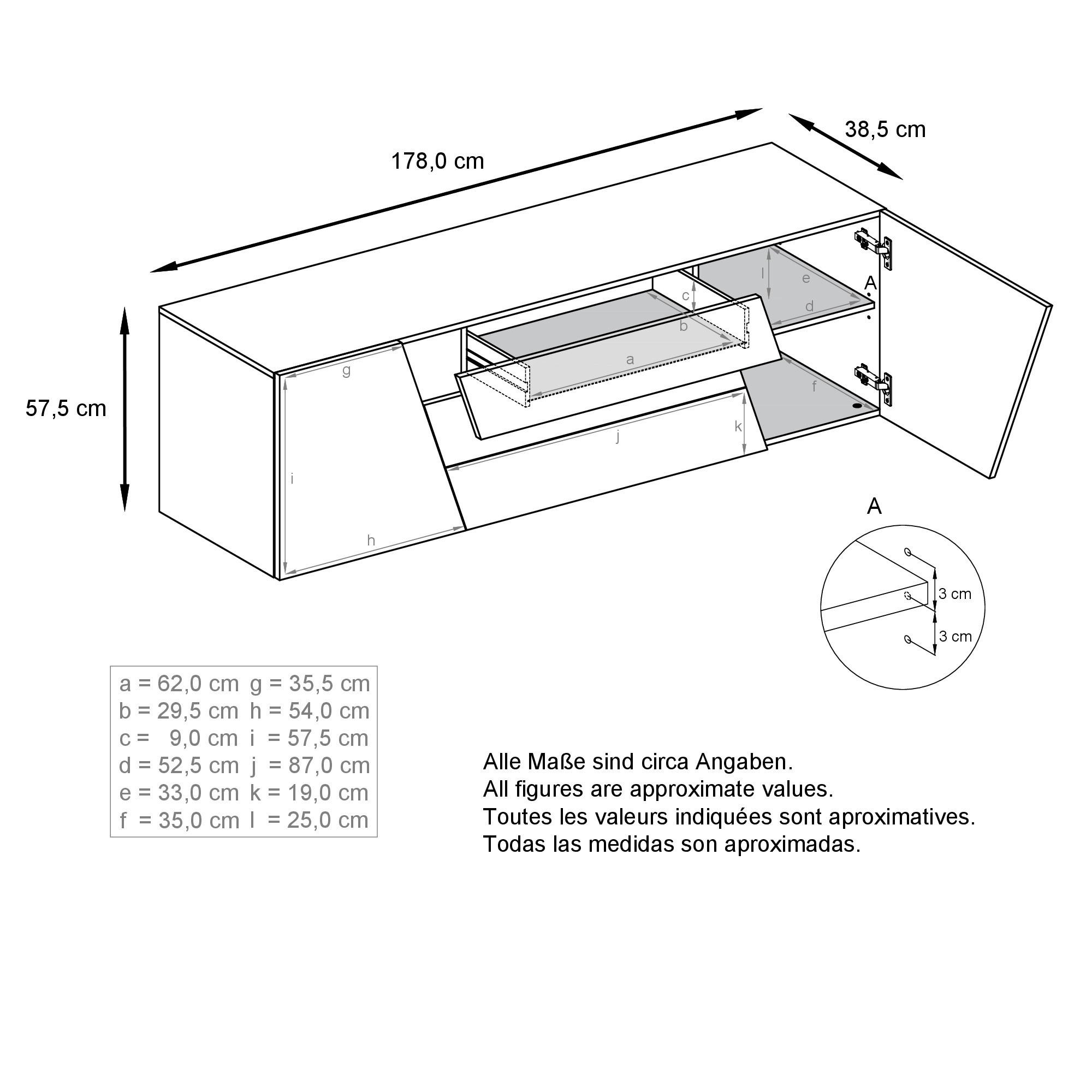 Thumbnail - Vladon Sideboard, Eiche, Holzwerkstoff, 178x57.5x38.5 cm, Wohnzimmer, Kommoden & Sideboards, Sideboards