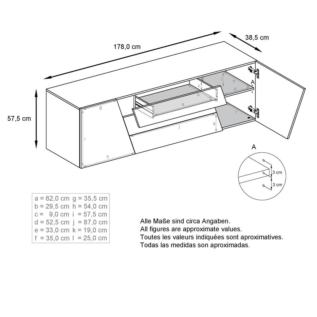 Thumbnail - Vladon Sideboard, Grau, Holzwerkstoff, 178x57.5x38.5 cm, Wohnzimmer, Kommoden & Sideboards, Sideboards