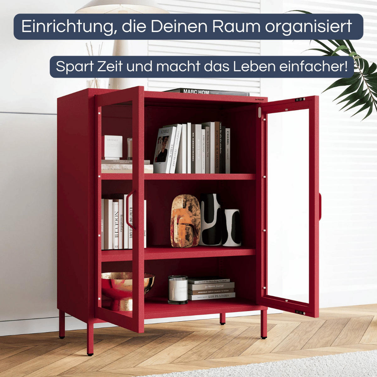 VITRINENSCHRANK Wohnzimmer klein EKER 101,5x80x40cm Rot - Rot, Metall (80/101.5/40cm) - DELUKE