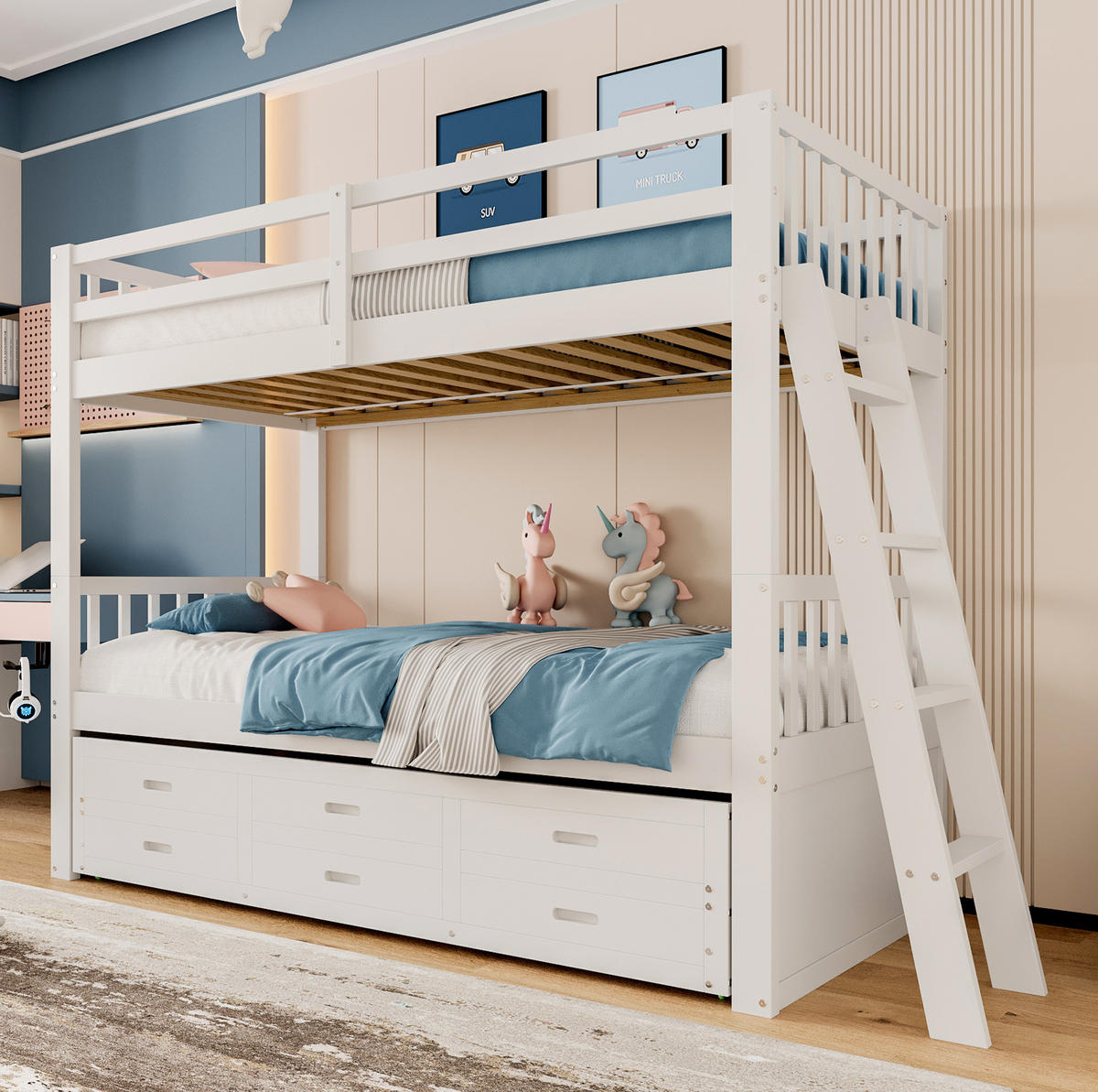 ETAGENBETT 90/200 cm in Weiß mit Ausziehbett und 3 Schubladen - Weiß, Holz (90/200cm) - OKMYHOME