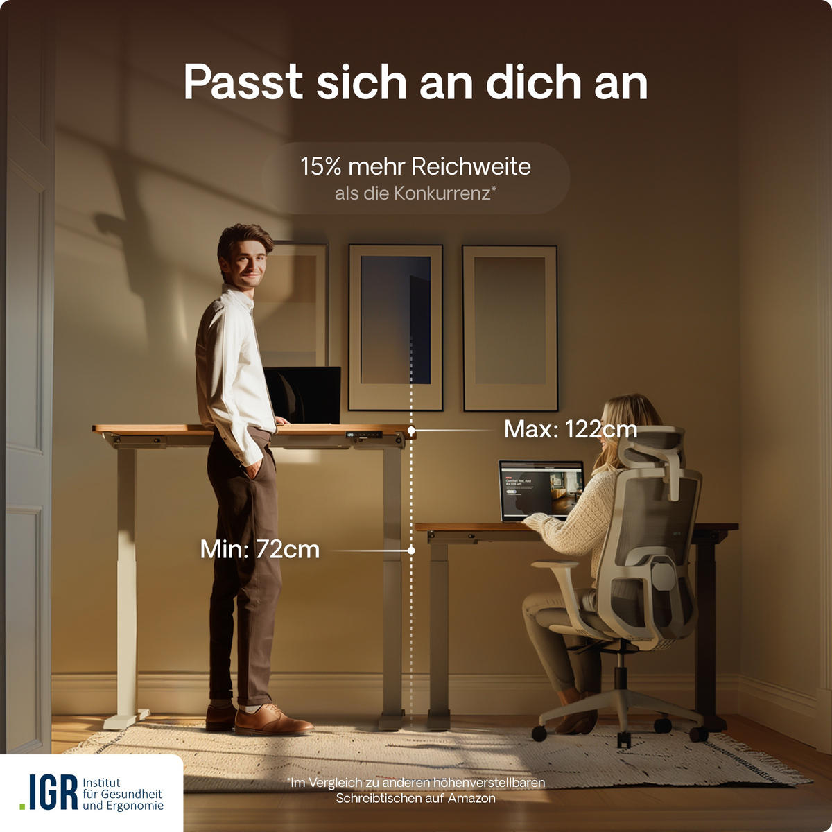 SCHREIBTISCH Elektrisch Höhenverstellbarer HomeOne 140x70cm Grau/Walnuss mit Memory-Funktion, Anti-Kollisions Technologie - Walnussfarben/Grau, Holzwerkstoff (70/140/72cm) - Desktronic