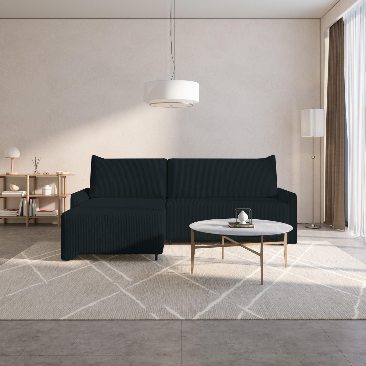 ECKSCHLAFSOFA - Rocky - Links, Schwarz (Poso 135) - Schwarz, Holzwerkstoff/Metall (245/174cm) - Möblo