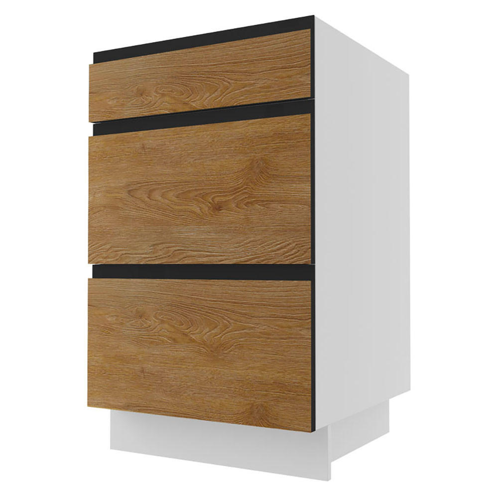 Feldmann-Wohnen Schubladenunterschrank Eiche, Schwarz 50x82x50 cm