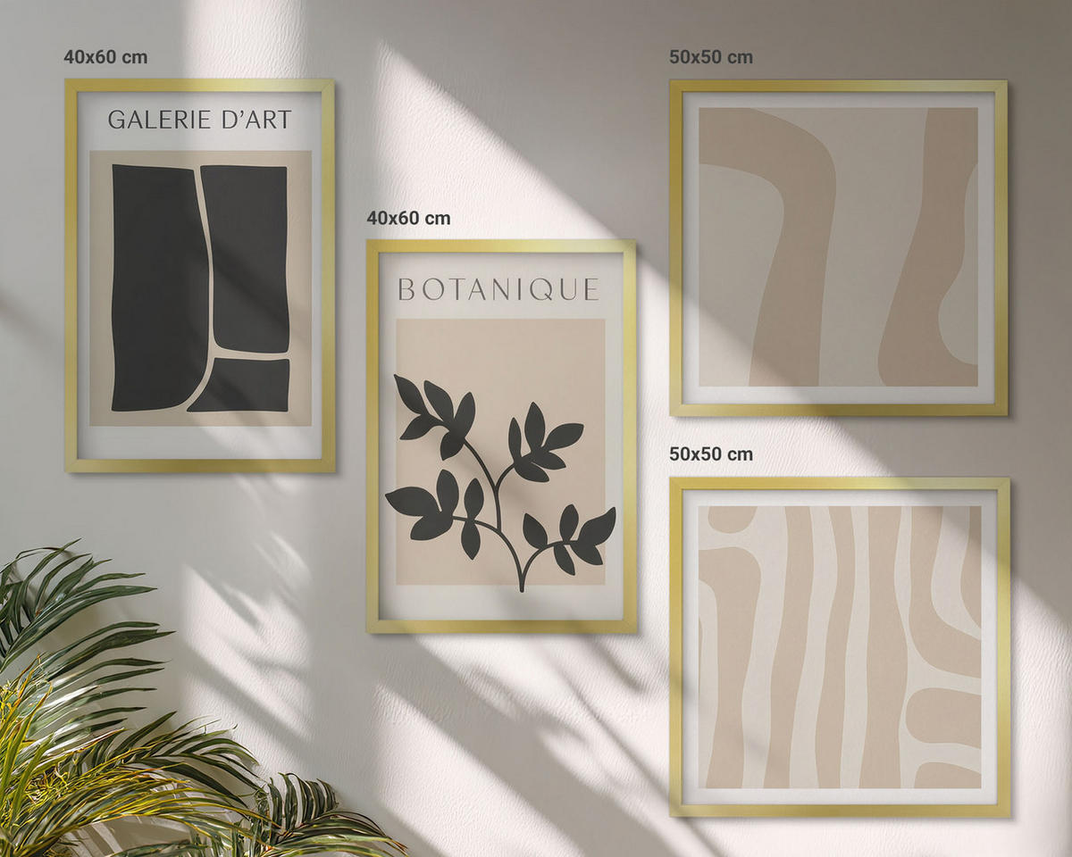 BILDER SET 4er Set - 50x50 cm & 40x60 cm Goldrahmen - Abstrakte Pflanzenmotive - Goldfarben, Kunststoff (50/50cm) - TULUP