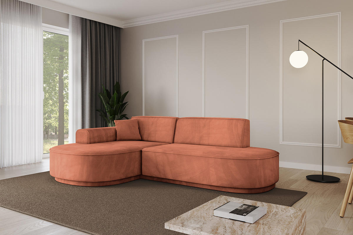 ECKSOFA Ottomane Links MARI-L1-v3 - 243x171x83 cm Koralle Velours - Koralle/Schwarz, Holzwerkstoff/Kunststoff (243/171cm) - ALTDECOR