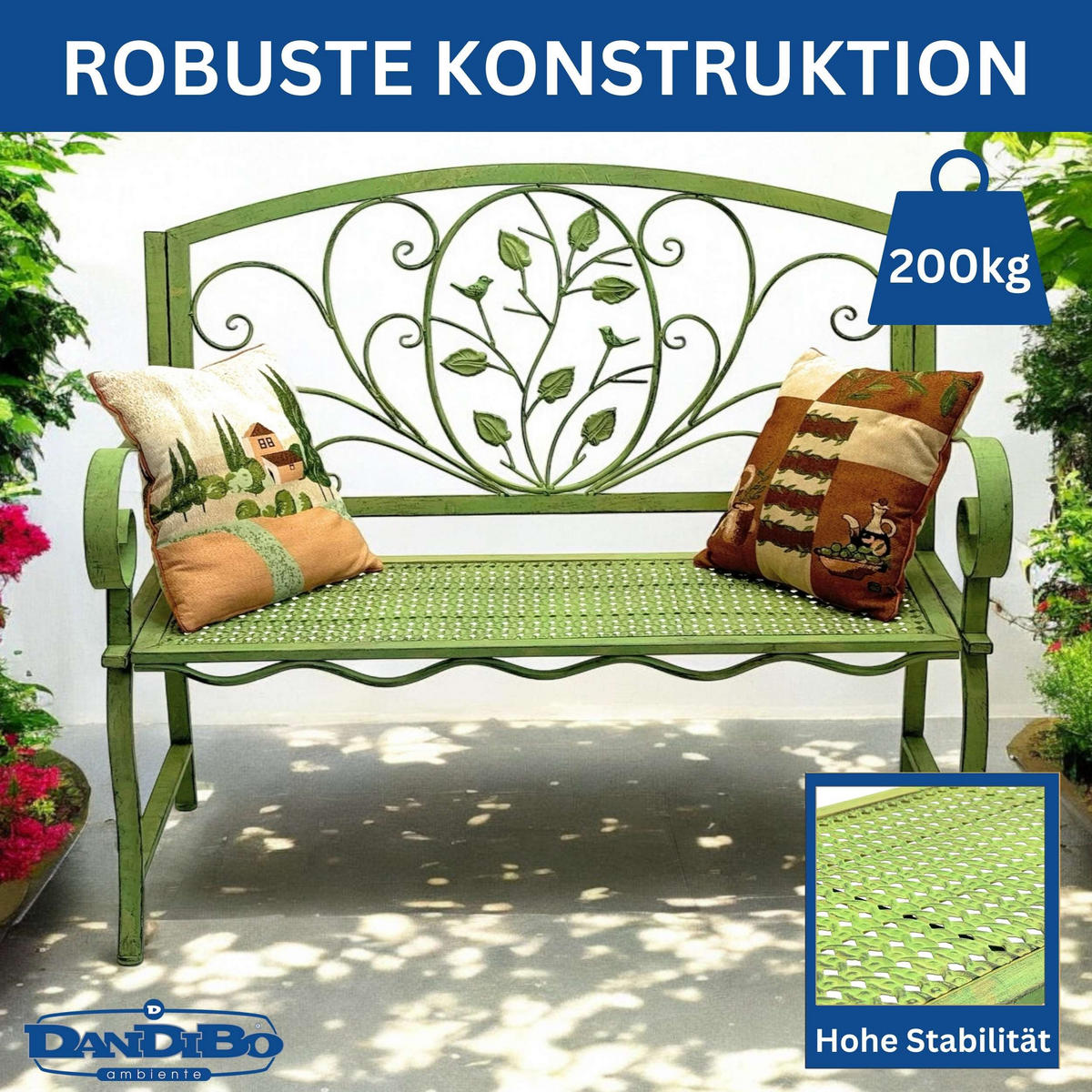 GARTENBANK 2-Sitzer Metall Grün 110/58/100 cm - Grün, Metall (110/100/58cm) - DanDiBo