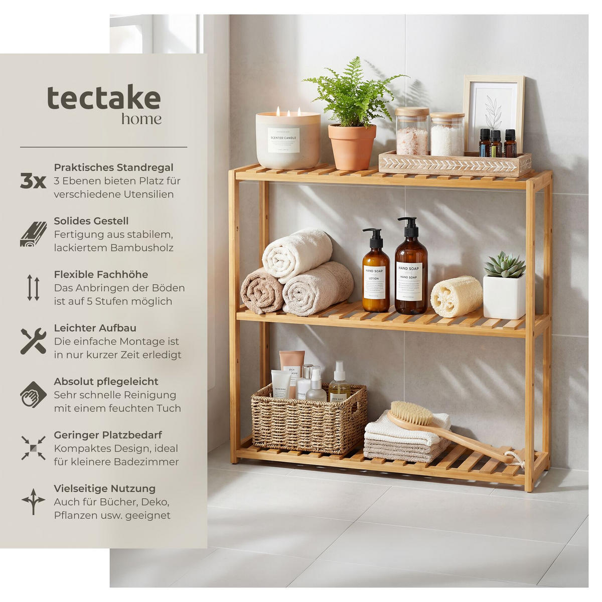 BADREGAL Katjana, 60 x 15 x 54,5 cm, braun - Braun, Holz (15/54.5/60cm) - tectake
