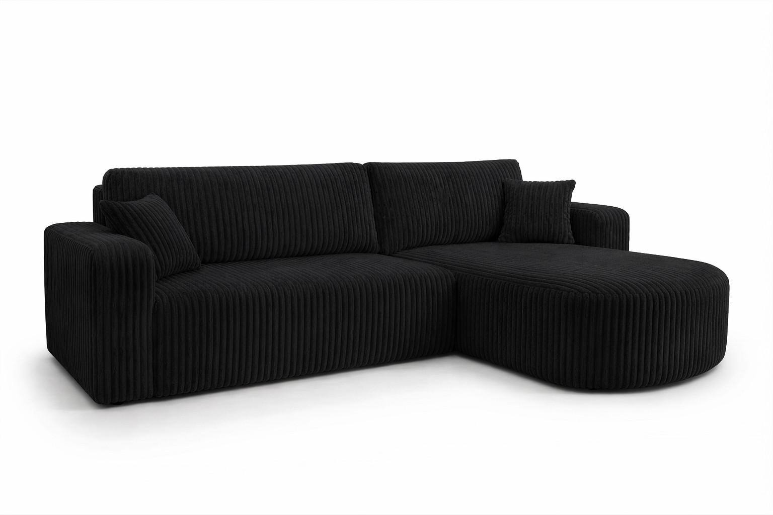 Kaiser Möbel ROHOVÁ SEDAČKA s funkcí spaní, manšestrová tkanina Tilia, Černá, Pravá strana, ROUND ONE XL