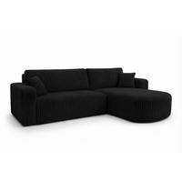 ECKSOFA Mit Schlaffunktion, Cordstoff Tilia, Schwarz, Rechts, ROUND ONE XL - Schwarz, Holz (271/175cm) - Kaiser Möbel