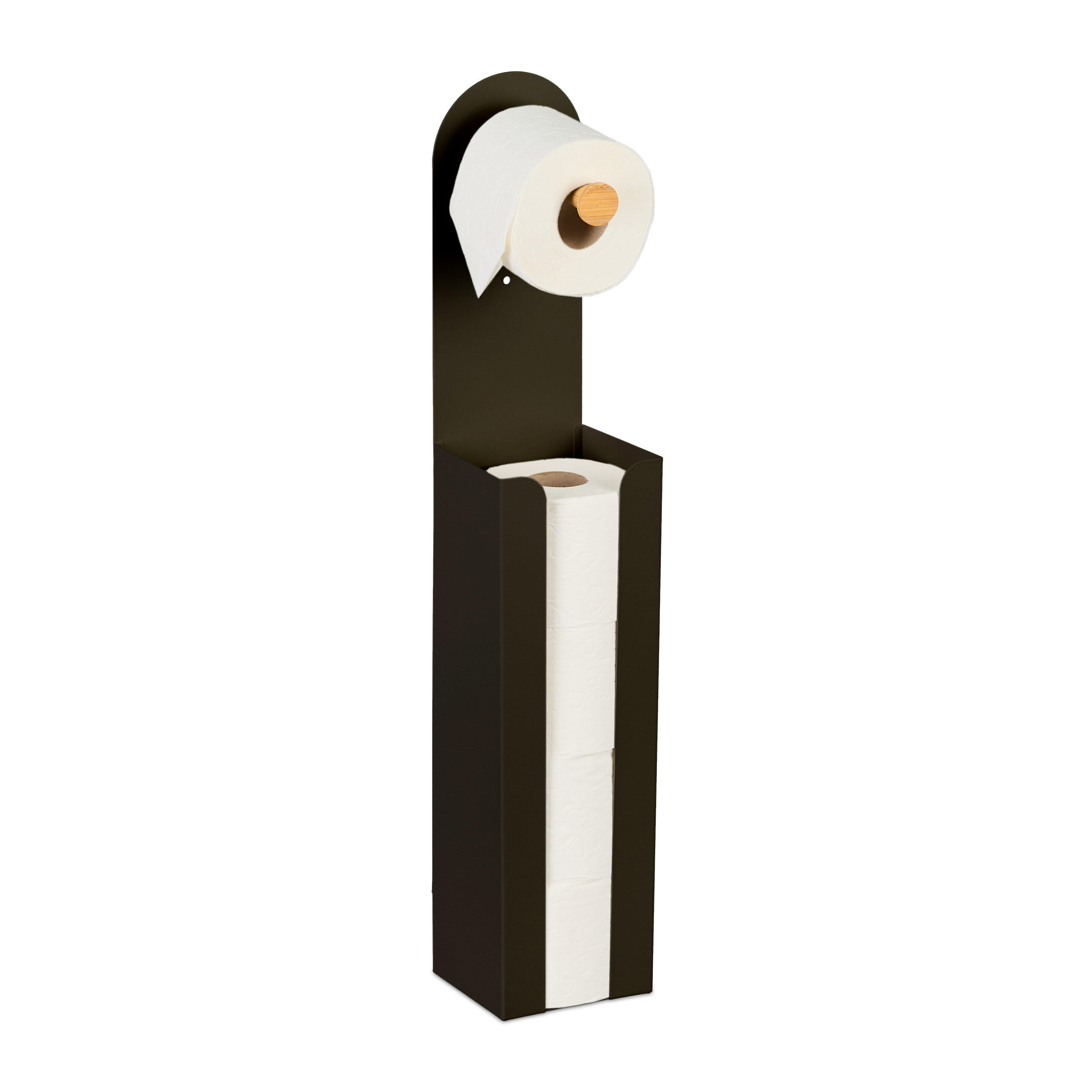 TOILETTENPAPIERHALTER - Schwarz, Holz/Metall (12/66/11cm) - Relaxdays