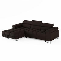 ECKSOFA CLOUD Links Dunkelbraun L-Form Bouclé-Stoff mit Schlaffunktion und Bettkasten - Chromfarben/Dunkelbraun, Holz/Metall (235/275cm) - Barchello