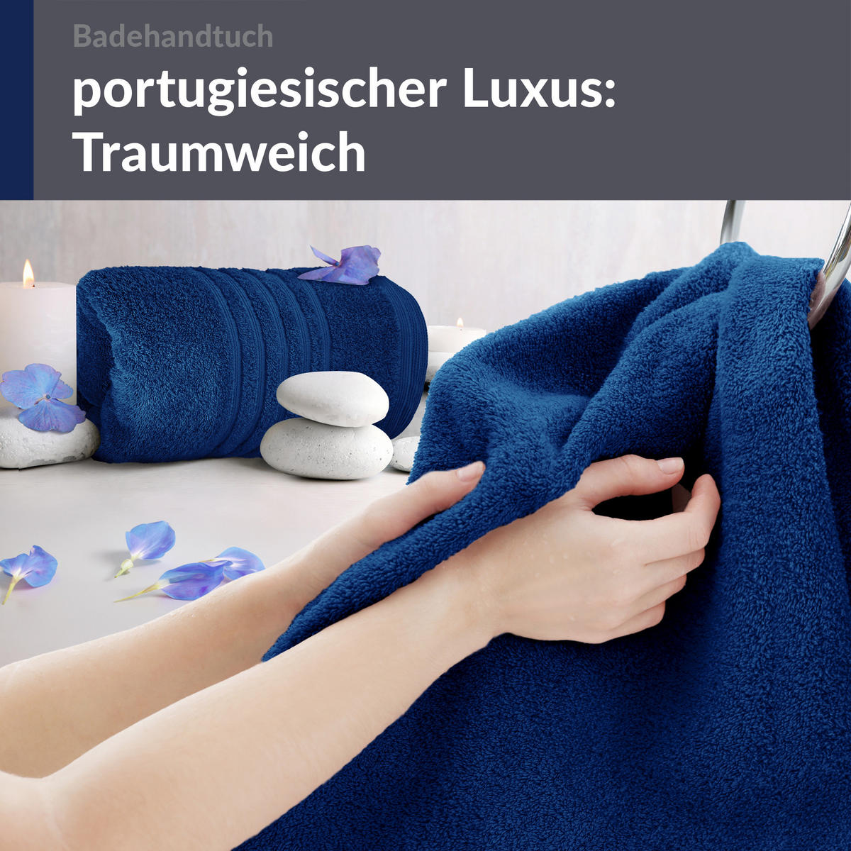BADETUCH London Marine Blau 2er Set 100x150 - Dunkelblau, Textil (100/150cm) - Lashuma